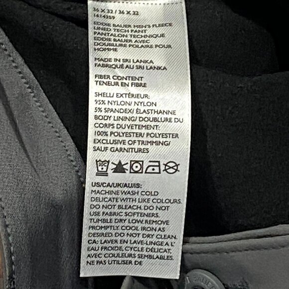 Eddie Bauer Fleece Lined Tech Pants Mens 36 x 32 Gray Water Repellent Insulated - Picture 15 of 15